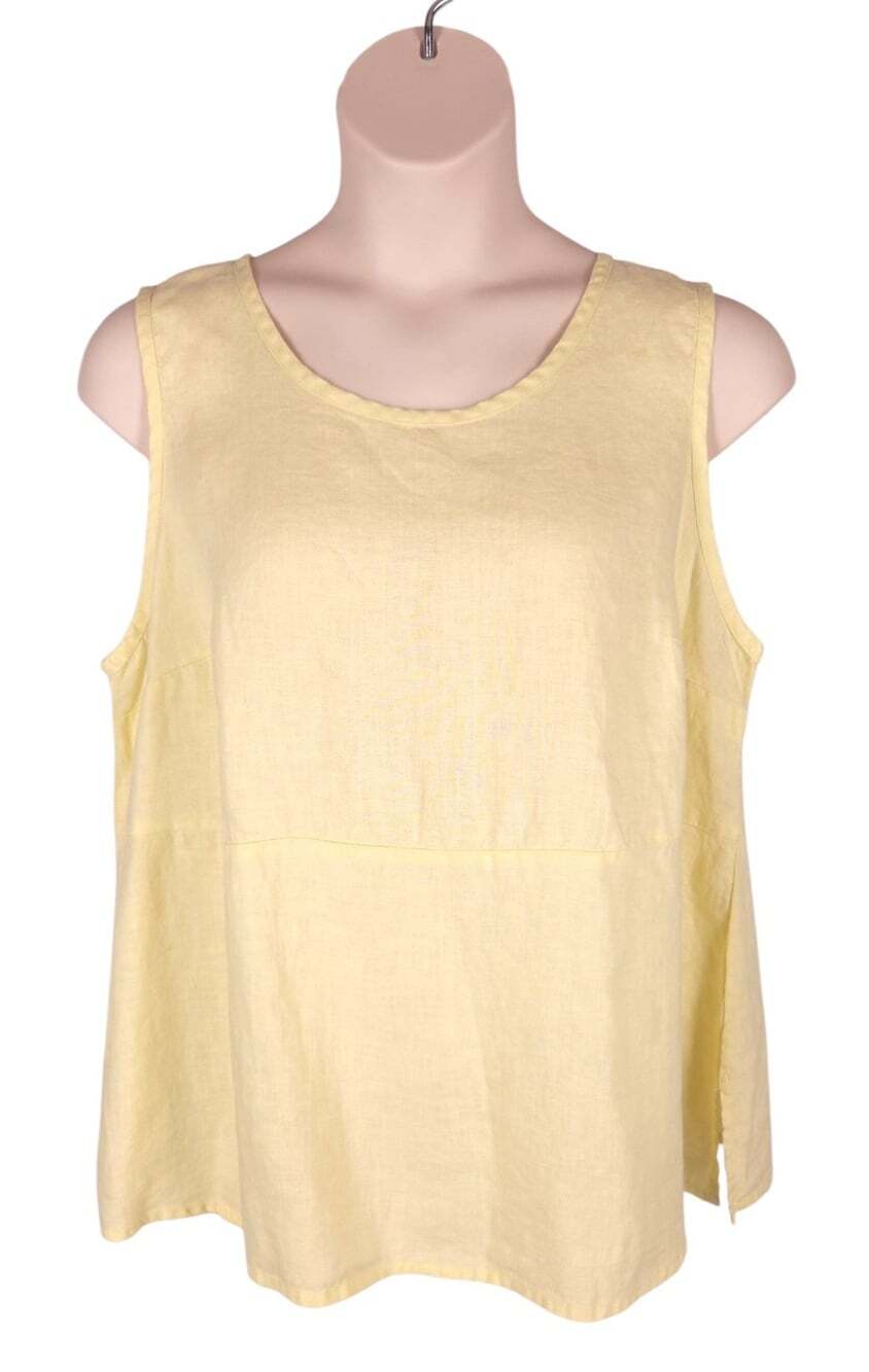 Flax Sleeveless Tunic US 1X 18 EU 48 Womens Yellow Linen Tank Top $100